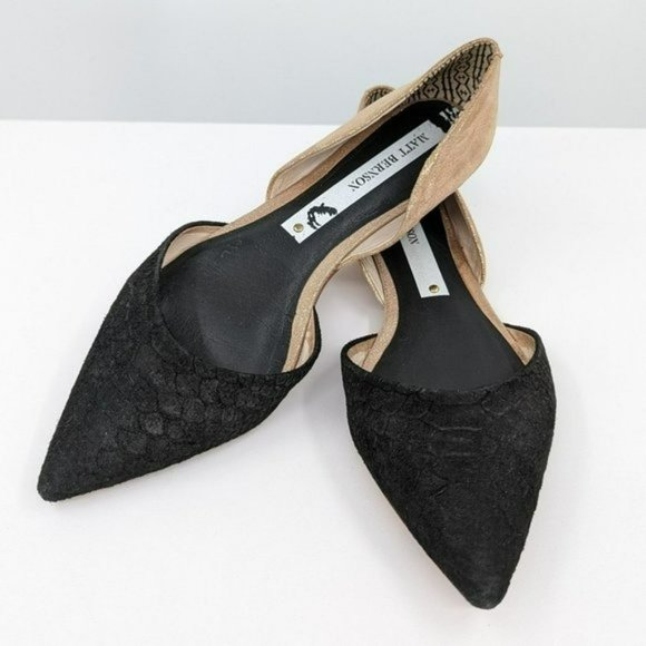 Matt Bernson dOrsay Flats 9.5 M Black Rose Gold Two Toned Snake Embossed Leather - Picture 13 of 14
